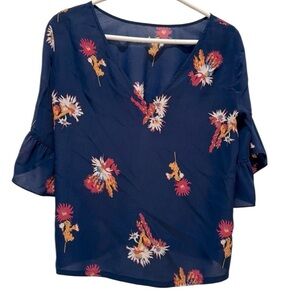 Madewell Blue Navy Floral V-Neck Blouse Women’s Medium